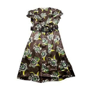 Hype women  Silk Shift Dress Brown flowers Women size 2 / going out casual VTG